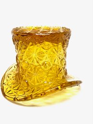 Vintage Amber Daisy & Button Art Glass Top Hat