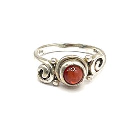 Vintage Sterling Silver Red/orange Bubble Stone Ring, Size 5