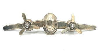 Vintage Sterling Silver Airplane With Spinning Propellers Brooch