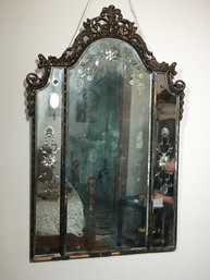 Fabulous Large Three Section Wall Mirror - Lovely Etched Design - Unusual