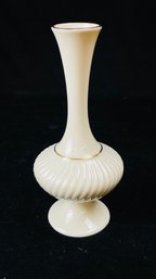 Vintage Lenox Bud Vase Ivory Ribbed Porcelain W/pedestal 24K Gold Leaf