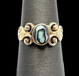 Vintage Sterling Silver Abalone Ornate Ring, Size 6