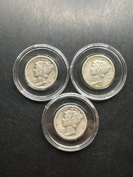 3 Mercury Dimes 1945, 1945-D, 1945-S