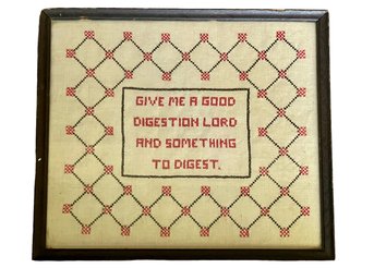 Early 20th Century American Sampler In Red & Black On Linen.