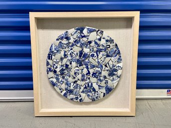 Blue & White Porcelain Mosaic Mounted In Deep Frame