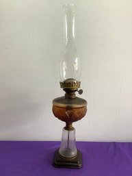 Vintage Amber And Clear Glass Oil Lamp