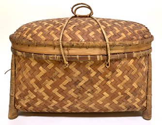 A Large Woven Chinese Lidded Hamper