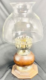 Vintage Wood Candle Holder W/ Chimney Globe