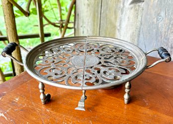 An Antique Pierced Brass Chafing Dish, Or Warming Tray Base