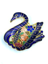 Stunning Vintage Cloisonne Swan Brooch