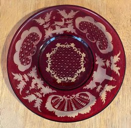 Vintage Bohemian Ruby Red To Clear Cut Glass Plate