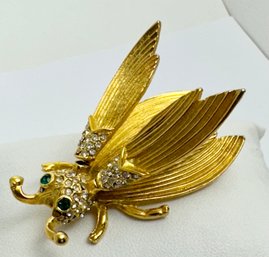 VINTAGE BEE TREMBLER GOLD TONE RHINESTONE BROOCH