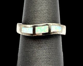 Vintage Sterling Silver Opal Inlay Ring, Size 7