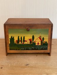 Vintage Painted Wooden Bread Box Drop-Front Door