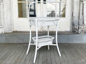 A Fantastic Vintage Wicker Serving Piece - Towel Holder, Dry Sink And Shelf