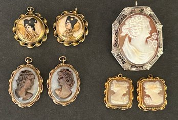 Vintage Cameo Lot 14K Gold - Italy Shell All Pieces Marked -  READ Description For Itemization & Measurements