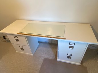 Pottery Barn Desk Wide 70x23x29 Glass Writing Pad And Floor Mat 2 Drawer File Cabinet Bases Great Modern Look