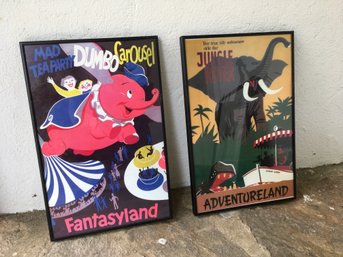 SET OF 2 FRAMED REPRO POSTERS OF DISNEY WORLD RIDES