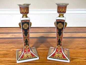 A Pair Of Red Candlesticks, 'Medusa' By Rosenthal For Versace (AS IS)