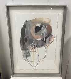 Signed Float Mounted Abstract Watercolor In Grey, Brown & Peach Hues