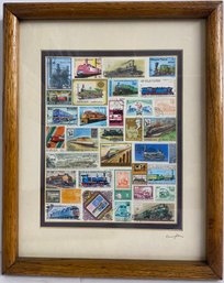 Framed Worldwide Train Stamps #2