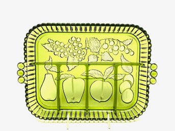 Vintage Avocado Green 5-part Glass Relish Dish By Indiana Glass