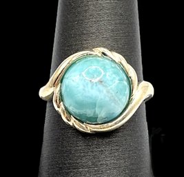 Vintage Sterling Silver Round Smooth Larimar Stone Ring, 7.75