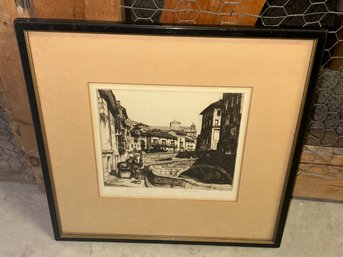 Original Antique LOUIS ROSENBERG Etching In Frame