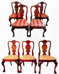 Set Of 7 Queen Anne Shield Back Formal Dining Chairs With Upholstered Seats And Carved Accents