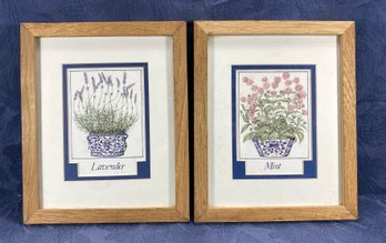 Wall Art - Double Matted Lavender & Mint Print In Oak Frame