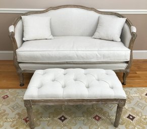 BALLARD DESIGNS Curved Back Settee With Ottoman #1