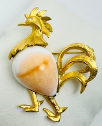 GOLD TONE GLASS BODY ROOSTER BROOCH