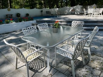 Glass Top Rectangular Table With Six Mallin Web Chairs