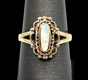 Vintage Sterling Silver Mother Of Pearl Ornate Ring, Size 7.25