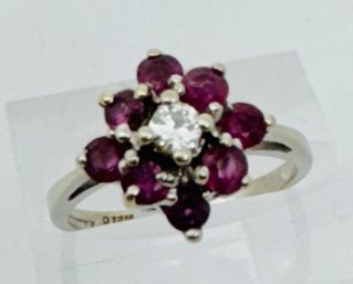 VINTAGE 14K WHITE GOLD RUBY AND DIAMOND RING