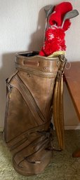 Vintage Golf Club Bag With Three Clubs