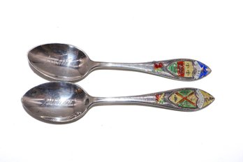 2 Sterling Silver And Enamel Canada Souvenir Spoons - 35 Grams