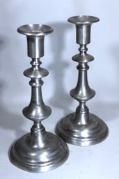Pair Early 19th Century Antique Pewter Push-up Candle Holders American