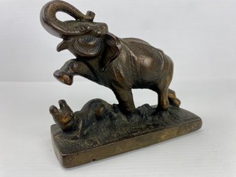 Pair Of Cast Bronze Elephant Fighting Tiger Bookends (2)