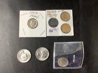 Proof Washington Quarters, Proof Mercury Dime, Proof Roosevelt Dime, Set Of 3 Silver Canadian Dimes