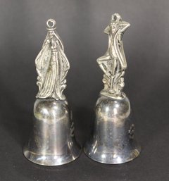 Pair Silver Plated Christmas Bells Figural