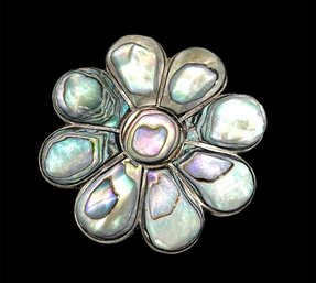 Vintage Sterling Silver Abalone Hecho En Mexico Brooch