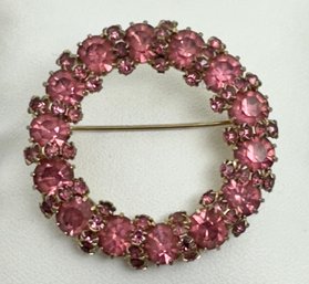 SIGNED WEISS PINK RHINESTONE CIRCULAR BROOCH