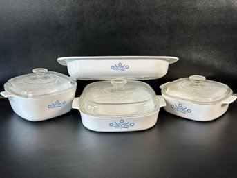 A Selection Of Vintage Corning Ware Bakers, Blue Cornflower Pattern