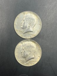 2 Kennedy 40 Silver Half Dollars 1966, 1968-D