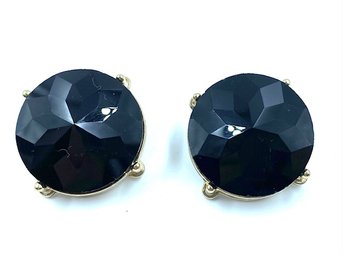 Large Faceted Black Glass Mega Solitaire Earring Studs