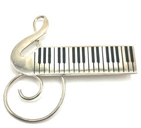 Vintage Mexican Sterling Silver Piano And Treble Clef Music Brooch