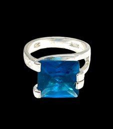 Vintage Sterling Silver Large Vibrant Blue Stone Ring, Size 7.75