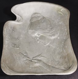 Art Nouveau Pewter Zinn Female Relief Calling Card Tray