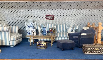 Fine Vintage Dollhouse Furniture - Blue Bedroom And Den NEED Pick Of Den Stuff